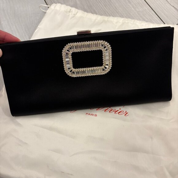 Roger Vivier Pilgrim Buckle Clutch in Satin - Black Clutch - Picture 7 of 8
